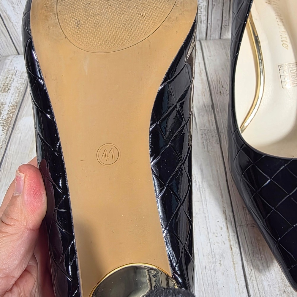 Liyuanmexie Black Quilted Patent Pointed Toe Pump Gold Accent Heel Size 41 US 10 - Picture 5 of 8
